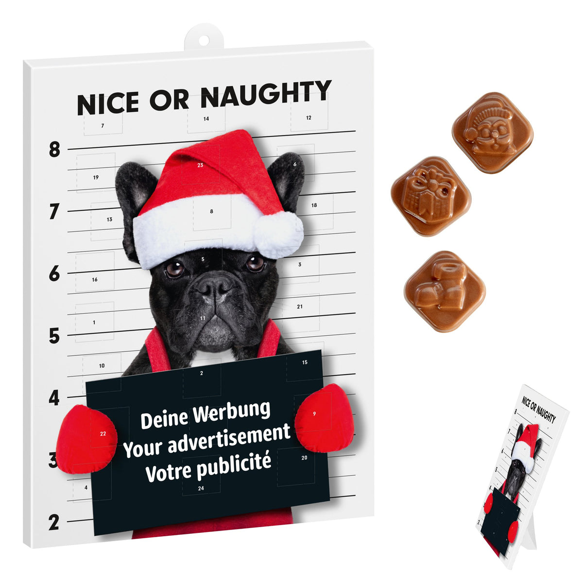 Wand-Adventskalender mit Logo – Standardmotiv, Schoko-Motive