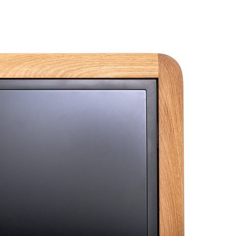 digitaler Kundenstopper mit Holzrahmen aus massiver Eiche gefäst. Hochwertige Premium Ausführung mit 43" Bildschirm von Samsung