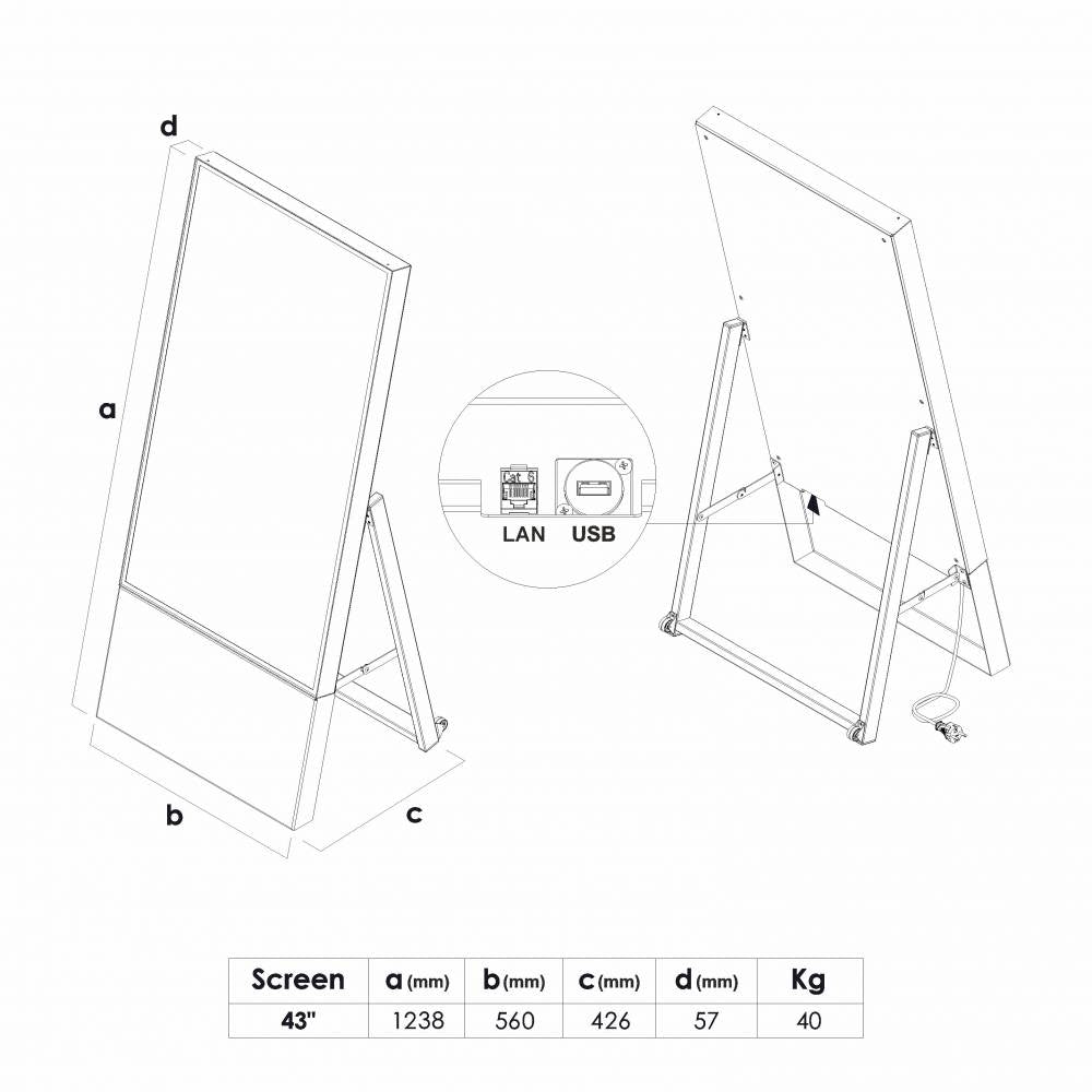 Digitaler Kundenstopper FRAMELESS schwarz – 43" Samsung UHD mobil