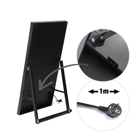 Digitaler Kundenstopper FRAMELESS schwarz – 43" Samsung UHD mobil – Perspektivansicht