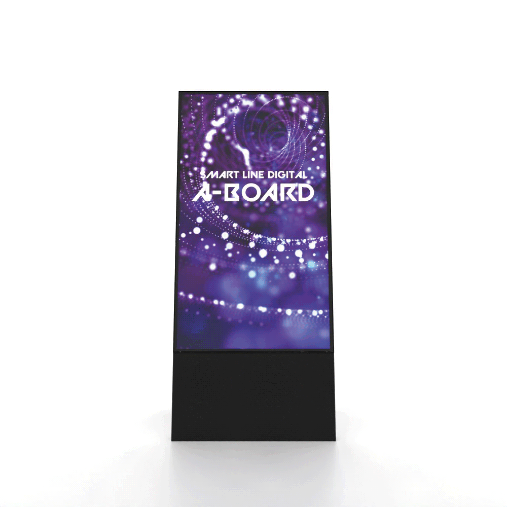 Digitaler Kundenstopper FRAMELESS schwarz – 43" Samsung UHD mobil