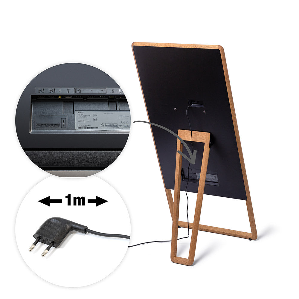 digitaler kundenstopper aus Holz mit 43" Bildschirm Kabel und Anschlüsse