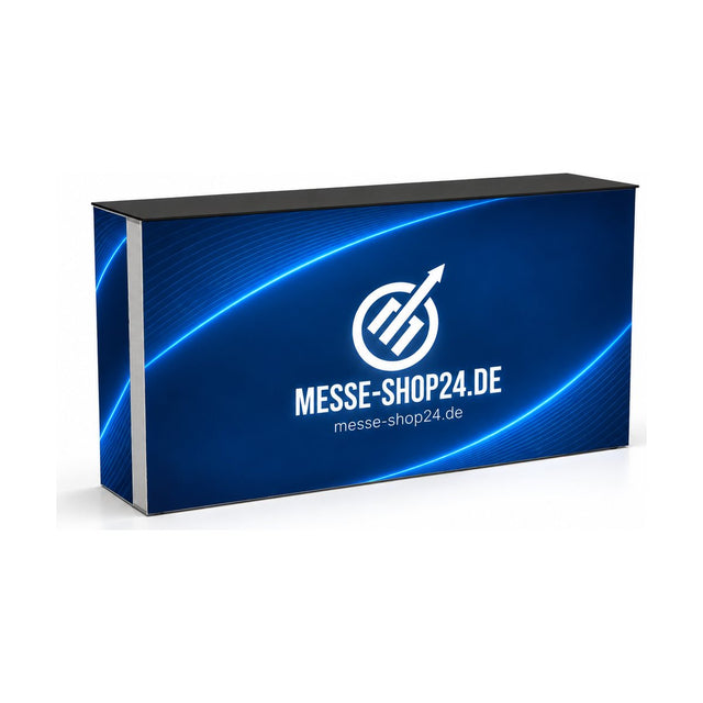 LEDUP Counter Set Rico 200 cm mit Messe-Shop24-Branding – freigestellt