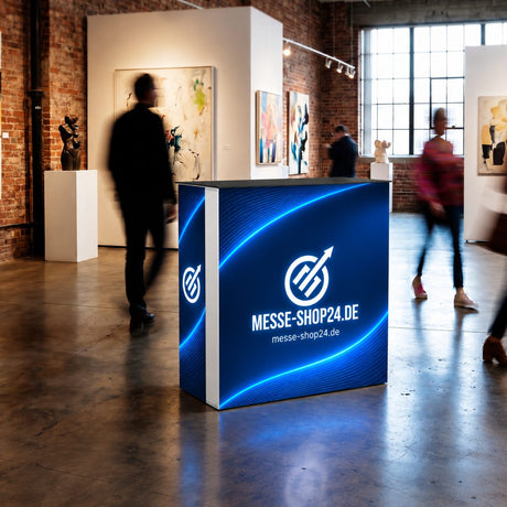 LEDUP Counter ONE mit Messe-Shop24-Branding – im Einsatz