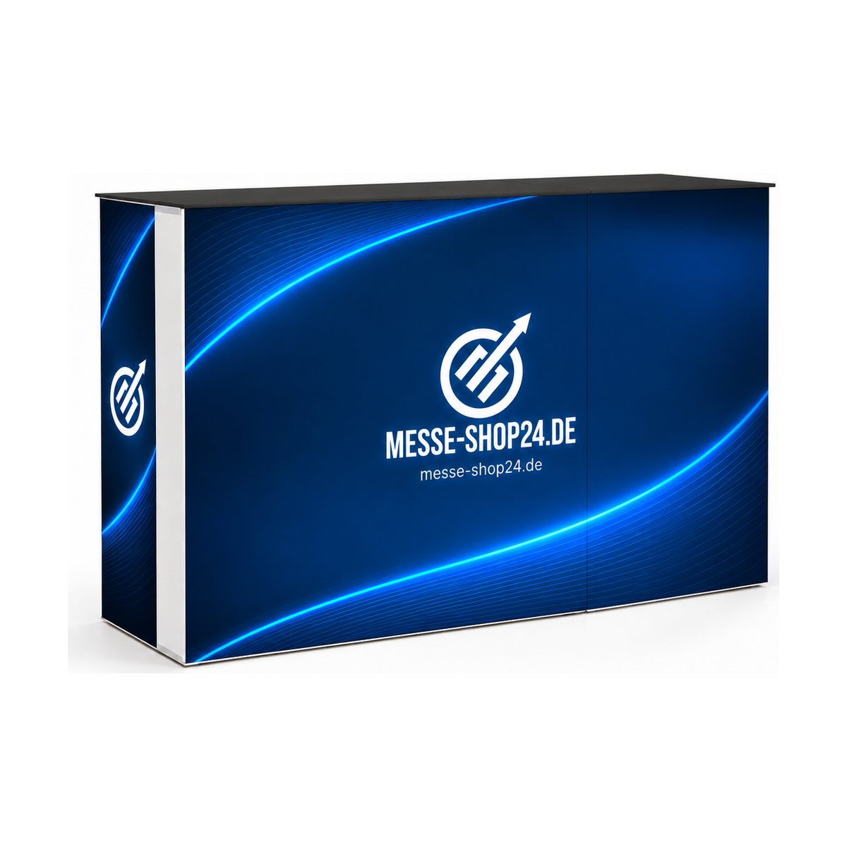 LEDUP Counter Set Rica 150 cm mit Messe-Shop24-Branding – freigestellt