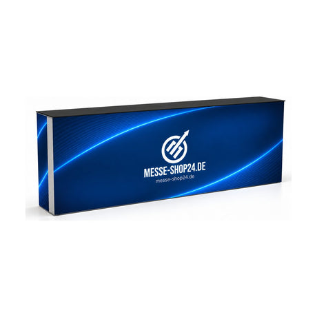 LEDUP Counter Set Riccardo 300 cm mit Messe-Shop24-Branding – freigestellt