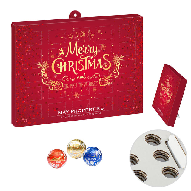 Lindt Lindor Adventskalender mit Logo – Pralinés, Papier-Inlay