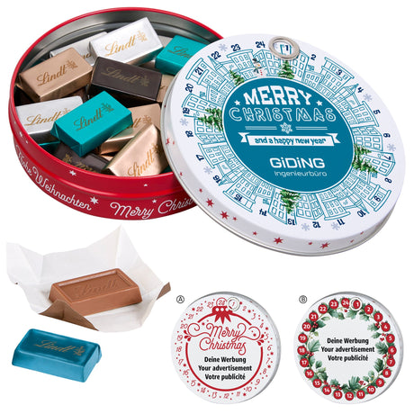 Lindt Adventskalender in Magnetdose mit Logo – Lindt Naps