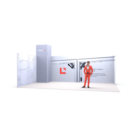 CORNECT Messepaket L: Animation der Aufbauvarianten auf 28 m²