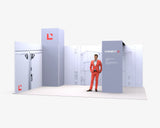 CORNECT Messepaket L: Messestand 6 × 4 m – Aufbauvariante 5 mit Stoffbespannung