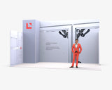 CORNECT Messepaket L: Messestand 6 × 3 m mit Turm links – Aufbauvariante 6 mit Stoffbespannung