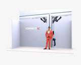 CORNECT Messepaket M: Messestand 5 × 1,5 m – Aufbauvariante 4 mit Stoffbespannung