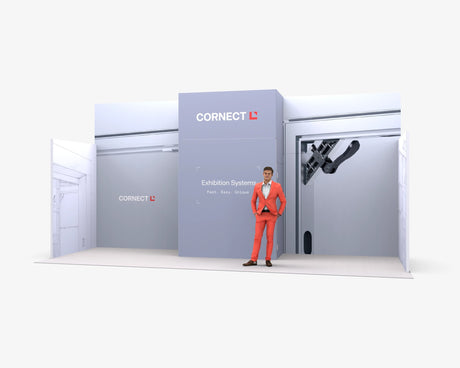 CORNECT Messepaket XL: Messestand 7 × 2 m – Aufbauvariante 4 mit Stoffbespannung