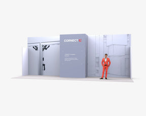 CORNECT Messepaket XL: Messestand 9 × 1 m – Aufbauvariante 5 mit Stoffbespannung