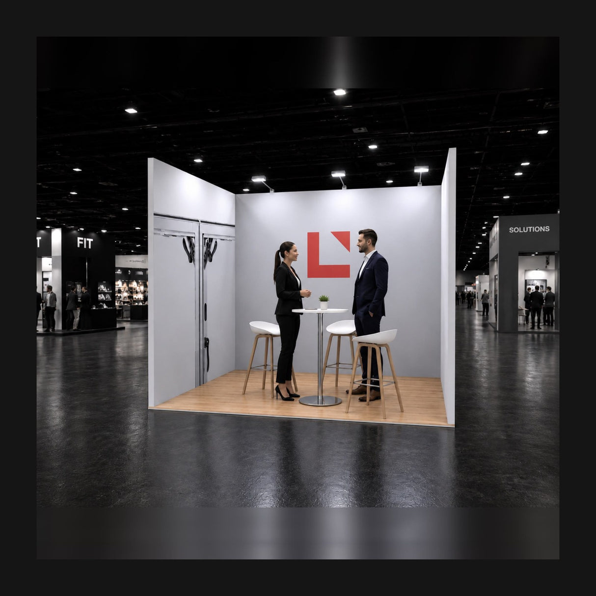 CORNECT Messepaket M mit bedruckter Stoffbespannung auf der Messe