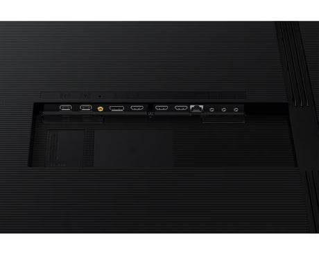 Anschlussfeld des Samsung Spatial Signage 85 Zoll mit HDMI, DisplayPort, USB, RJ-45 und Audio