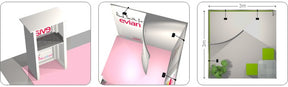 Messestand mit offener Kabine (3x3 m, Eckstand) – Detailansicht