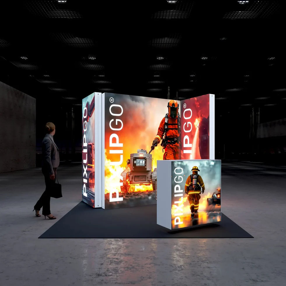 pixlip go s-09 messestand Led messewände mit beleuchteter messetheke