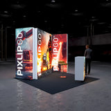 pxilip go s09 messestand mit Theke und textildruck