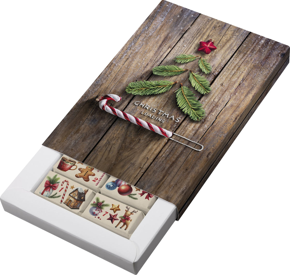 Schuber-Adventskalender mit Logo – Standardmotiv, Schoko-Naps – Ansicht 2