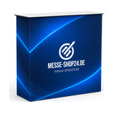 Soft Expo Fusion Counter Textiltheke mit Messe-Shop24-Branding – freigestellt